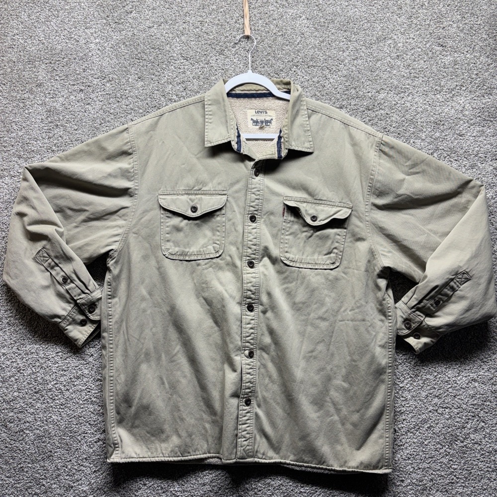 Vintage Levis Sherpa Fleece Lined Button Up Shirt Jacket Shacket‎ Mens XXL Tan